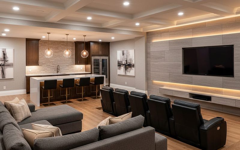 Finished multifamily entertainment space by Tell Projects